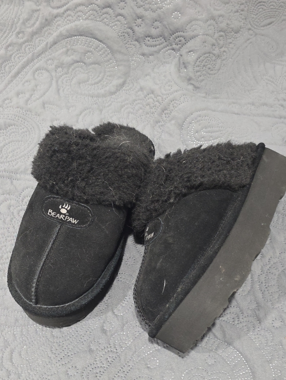 BearPaw Black Faux Suede Slip-On Fur-Lined Clogs